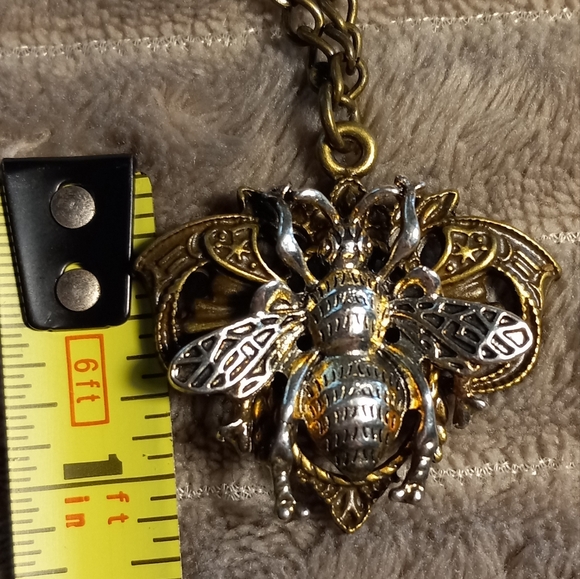 Hand Crafted Bee Necklace 3D Bronze And Silvertone Necklace - Picture 4 of 4